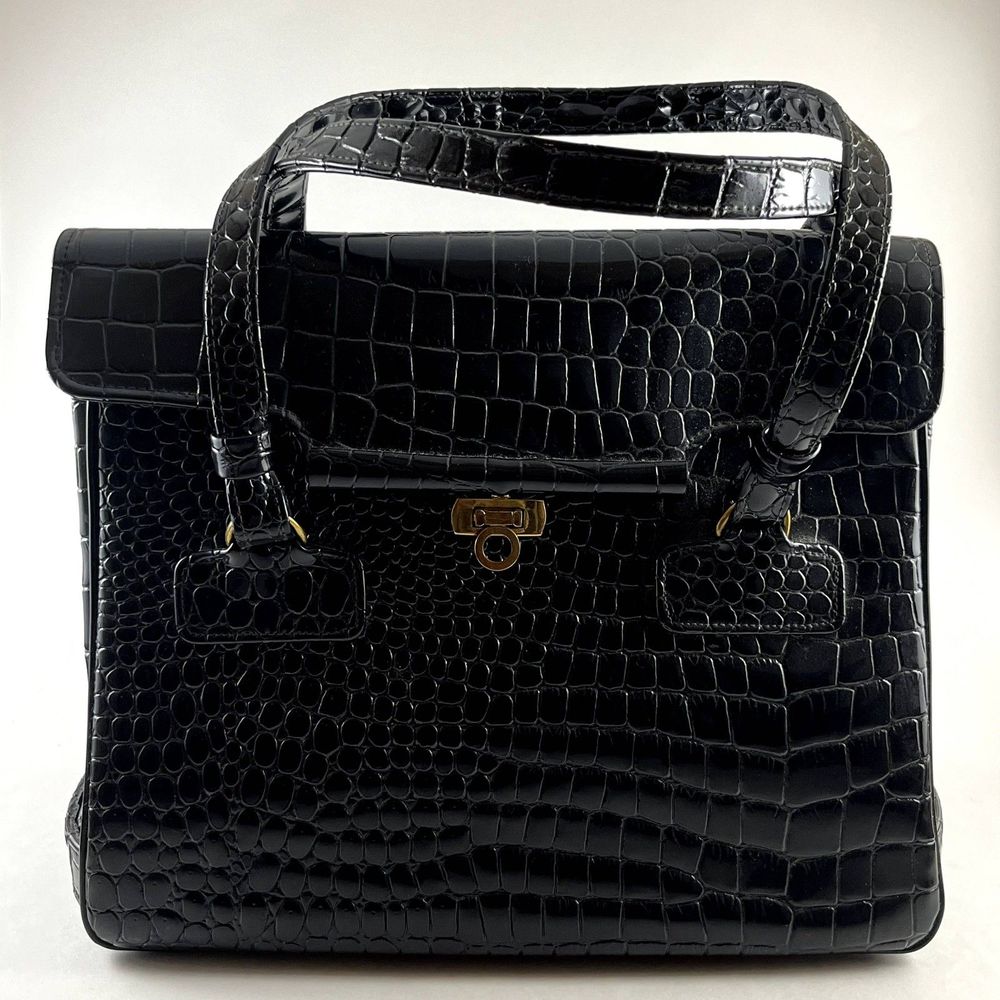 Vintage Black Faux Alligator CARA Handbag
